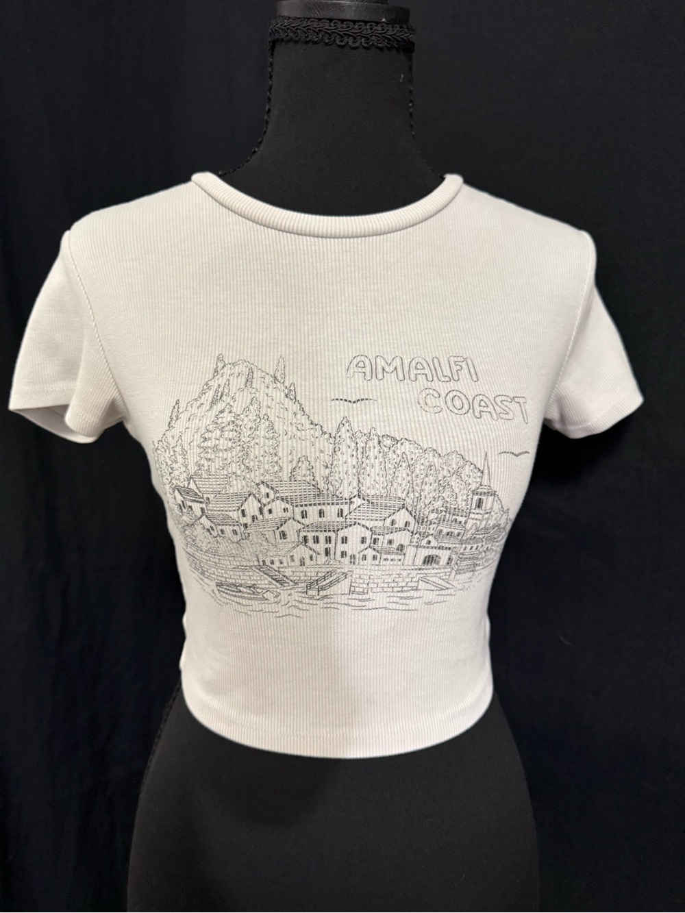 Amalfi Coast Graphic Ribbed Crop Top - White - Garage